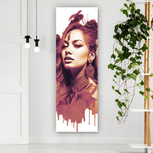 Lade das Bild in den Galerie-Viewer, Aluminiumbild gebürstet Grafisches Portrait einer Frau Panorama Hoch