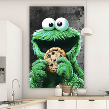 Lade das Bild in den Galerie-Viewer, Leinwandbild Grünes Keksmonster Hochformat