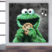 Lade das Bild in den Galerie-Viewer, Aluminiumbild gebürstet Grünes Keksmonster Quadrat