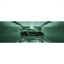Lade das Bild in den Galerie-Viewer, Leinwandbild Grünes Sportauto in futuristischer Halle Panorama