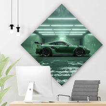 Lade das Bild in den Galerie-Viewer, Leinwandbild Grünes Sportauto in futuristischer Halle Raute