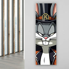 Lade das Bild in den Galerie-Viewer, Aluminiumbild gebürstet Hase mit Zylinder und Pistole Panorama Hoch