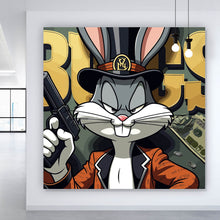 Lade das Bild in den Galerie-Viewer, Acrylglasbild Hase mit Zylinder und Pistole Quadrat