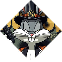 Lade das Bild in den Galerie-Viewer, Aluminiumbild gebürstet Hase mit Zylinder und Pistole Raute