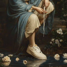 Lade das Bild in den Galerie-Viewer, Acrylglasbild Heilige Frau mit Sneaker umgeben von Rosenblüten Quadrat