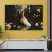 Lade das Bild in den Galerie-Viewer, Spannrahmenbild Heilige Frau mit Sneaker umgeben von Rosenblüten Querformat