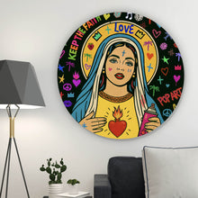 Lade das Bild in den Galerie-Viewer, Aluminiumbild gebürstet Heilige Maria als buntes Pop Art Kreis
