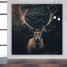 Lade das Bild in den Galerie-Viewer, Poster Hirsch am düsteren Waldrand Quadrat