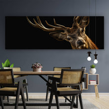 Lade das Bild in den Galerie-Viewer, Aluminiumbild gebürstet Hirsch auf Schwarz Panorama