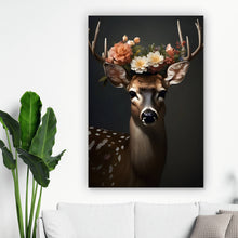 Lade das Bild in den Galerie-Viewer, Poster Hirsch mit blumengeschmücktem Geweih Hochformat