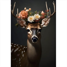 Lade das Bild in den Galerie-Viewer, Poster Hirsch mit blumengeschmücktem Geweih Hochformat