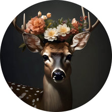 Lade das Bild in den Galerie-Viewer, Aluminiumbild Hirsch mit blumengeschmücktem Geweih Kreis