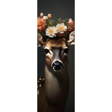 Lade das Bild in den Galerie-Viewer, Acrylglasbild Hirsch mit blumengeschmücktem Geweih Panorama Hoch