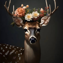 Lade das Bild in den Galerie-Viewer, Aluminiumbild Hirsch mit blumengeschmücktem Geweih Quadrat