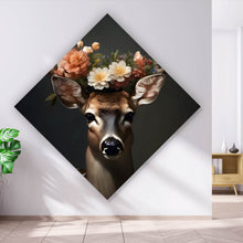 Lade das Bild in den Galerie-Viewer, Poster Hirsch mit blumengeschmücktem Geweih Raute