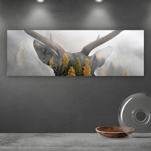 Lade das Bild in den Galerie-Viewer, Spannrahmenbild Hirsch Silhouette mit Wald Panorama