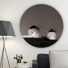Lade das Bild in den Galerie-Viewer, Aluminiumbild Historische Windmühlen bei Dämmerung Kreis