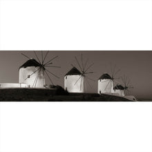 Lade das Bild in den Galerie-Viewer, Aluminiumbild gebürstet Historische Windmühlen bei Dämmerung Panorama