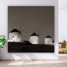 Lade das Bild in den Galerie-Viewer, Aluminiumbild Historische Windmühlen bei Dämmerung Quadrat