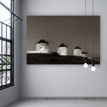 Lade das Bild in den Galerie-Viewer, Aluminiumbild Historische Windmühlen bei Dämmerung Querformat