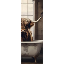 Lade das Bild in den Galerie-Viewer, Acrylglasbild Hochlandrind in der Badewanne Vintage Panorama Hoch