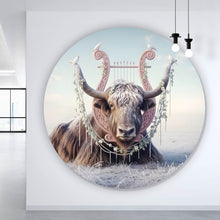 Lade das Bild in den Galerie-Viewer, Aluminiumbild gebürstet Hochlandrind Mit Dekorativer Harfe Kreis