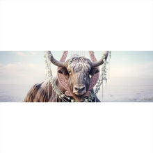 Lade das Bild in den Galerie-Viewer, Leinwandbild Hochlandrind Mit Dekorativer Harfe Panorama