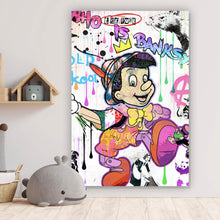 Lade das Bild in den Galerie-Viewer, Leinwandbild Holzfigur Collage Pop Art Stil Hochformat