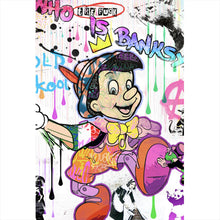 Lade das Bild in den Galerie-Viewer, Leinwandbild Holzfigur Collage Pop Art Stil Hochformat