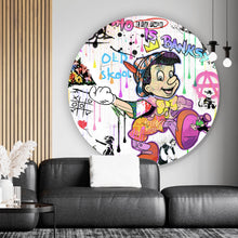 Lade das Bild in den Galerie-Viewer, Aluminiumbild Holzfigur Collage Pop Art Stil Kreis