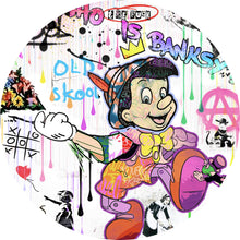 Lade das Bild in den Galerie-Viewer, Aluminiumbild gebürstet Holzfigur Collage Pop Art Stil Kreis