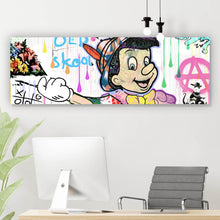 Lade das Bild in den Galerie-Viewer, Aluminiumbild Holzfigur Collage Pop Art Stil Panorama