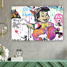 Lade das Bild in den Galerie-Viewer, Leinwandbild Holzfigur Collage Pop Art Stil Querformat