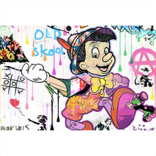 Lade das Bild in den Galerie-Viewer, Leinwandbild Holzfigur Collage Pop Art Stil Querformat
