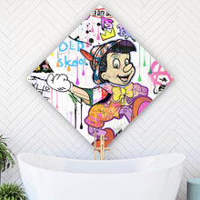 Lade das Bild in den Galerie-Viewer, Aluminiumbild gebürstet Holzfigur Collage Pop Art Stil Raute