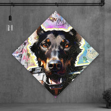 Lade das Bild in den Galerie-Viewer, Leinwandbild Hund mit Waffe im Pop Art Stil Raute