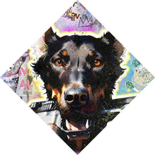 Lade das Bild in den Galerie-Viewer, Leinwandbild Hund mit Waffe im Pop Art Stil Raute