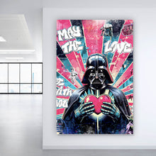 Lade das Bild in den Galerie-Viewer, Leinwandbild Ikonische Filmfigur Vader mit Herz Pop Art Hochformat