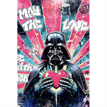 Lade das Bild in den Galerie-Viewer, Leinwandbild Ikonische Filmfigur Vader mit Herz Pop Art Hochformat
