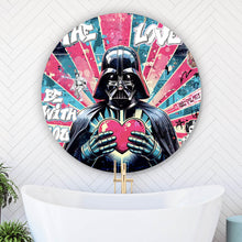 Lade das Bild in den Galerie-Viewer, Aluminiumbild gebürstet Ikonische Filmfigur Vader mit Herz Pop Art Kreis