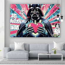 Lade das Bild in den Galerie-Viewer, Leinwandbild Ikonische Filmfigur Vader mit Herz Pop Art Querformat