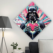 Lade das Bild in den Galerie-Viewer, Aluminiumbild Ikonische Filmfigur Vader mit Herz Pop Art Raute
