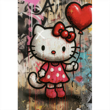 Lade das Bild in den Galerie-Viewer, Leinwandbild Ikonisches Katzenmädchen mit roter Schleife Graffiti Hochformat