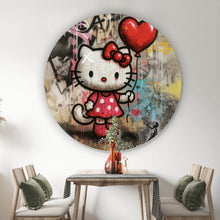 Lade das Bild in den Galerie-Viewer, Aluminiumbild gebürstet Ikonisches Katzenmädchen mit roter Schleife Graffiti Kreis