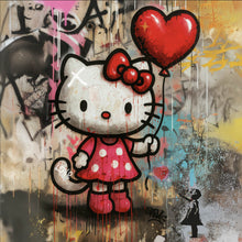 Lade das Bild in den Galerie-Viewer, Poster Ikonisches Katzenmädchen mit roter Schleife Graffiti Quadrat