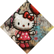 Lade das Bild in den Galerie-Viewer, Spannrahmenbild Ikonisches Katzenmädchen mit roter Schleife Graffiti Raute