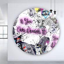 Lade das Bild in den Galerie-Viewer, Aluminiumbild gebürstet Illustration mit Sprüchen im Comicstil Kreis