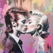 Lade das Bild in den Galerie-Viewer, Spannrahmenbild Intensiver Kuss zweier Künstlern mit abstraktem Hintergrund Quadrat