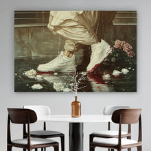 Lade das Bild in den Galerie-Viewer, Acrylglasbild Jesus läuft mit Sneakern über Wasser Querformat