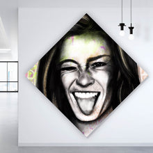 Lade das Bild in den Galerie-Viewer, Aluminiumbild Junge Frau zeigt rebellische Geste Raute
